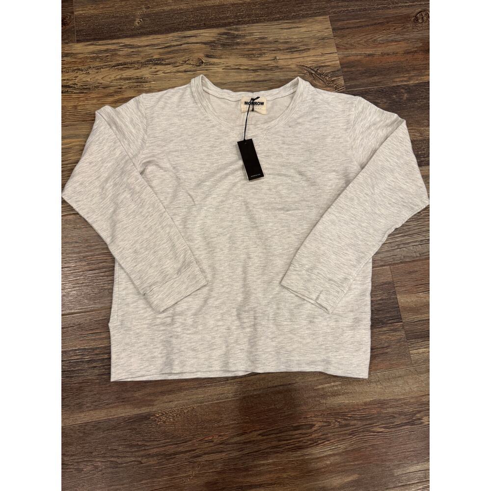 Monrow Classic Sweatshirt, Terry, Fleece, Lightweight, Large Grey Gray